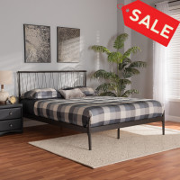 Baxton Studio TS-Lidia-Black-Queen Samir Modern Industrial Black Finished Metal Queen Size Platform Beds